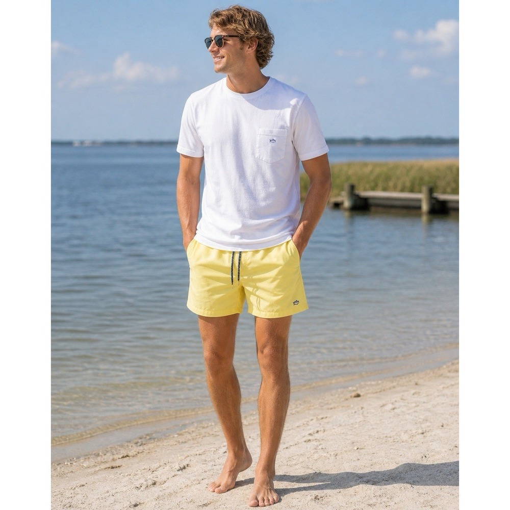 Southern Tide Skipjack Swim Trunks Yellow L Mesh Lined 0288